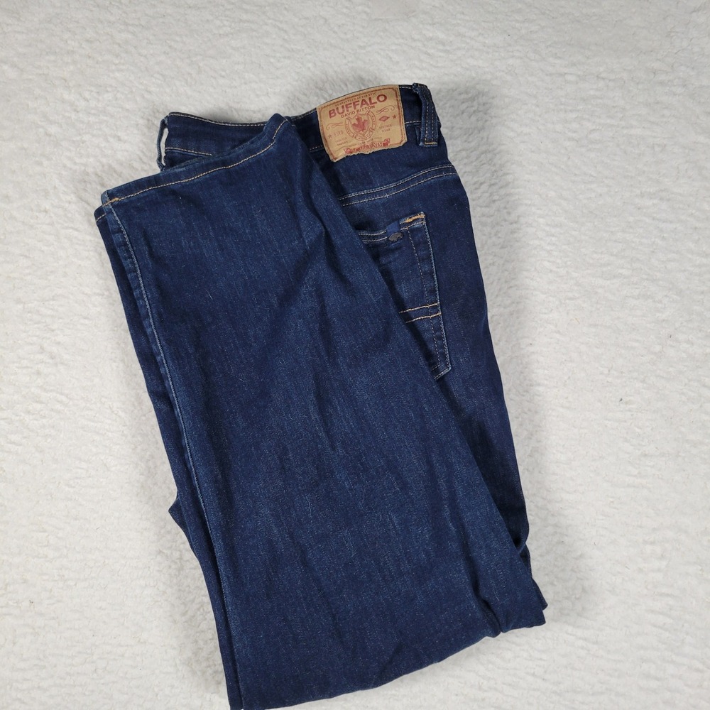 Buffalo David Bitton Six Straight Leg Jeans Mens 40x30‎ Dark Indigo Blue Denim
